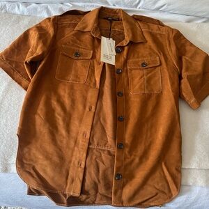 Brown NISSE suede short sleeve button up